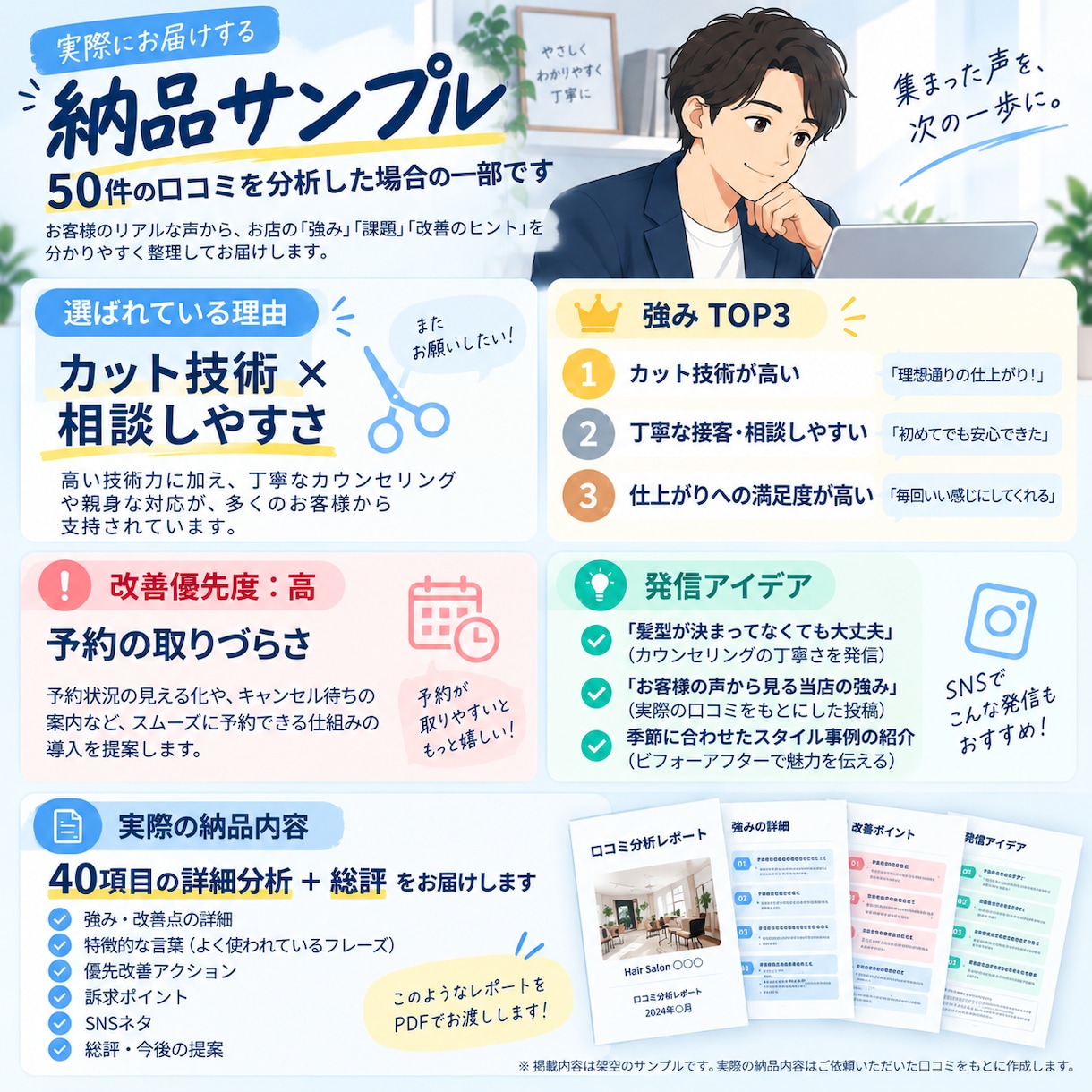 口コミから「選ばれる理由」を分析します お客様の本音を、次の一手に変えます イメージ4