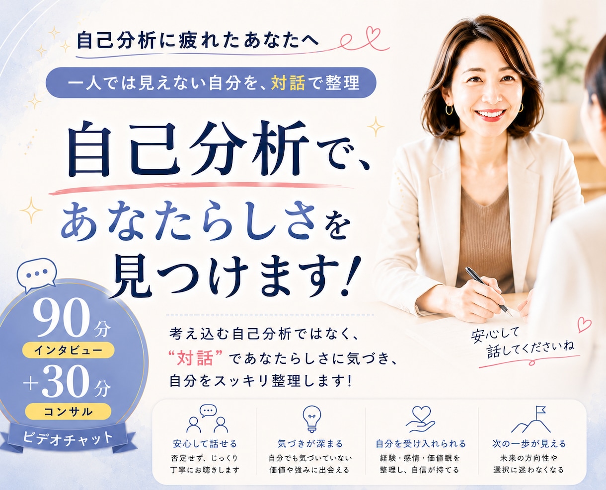 自己分析に疲れたあなたへ｜隠れた強みを言語化します 一人では見えにくいあなた独自の価値を「人との対話」で整理！ イメージ1