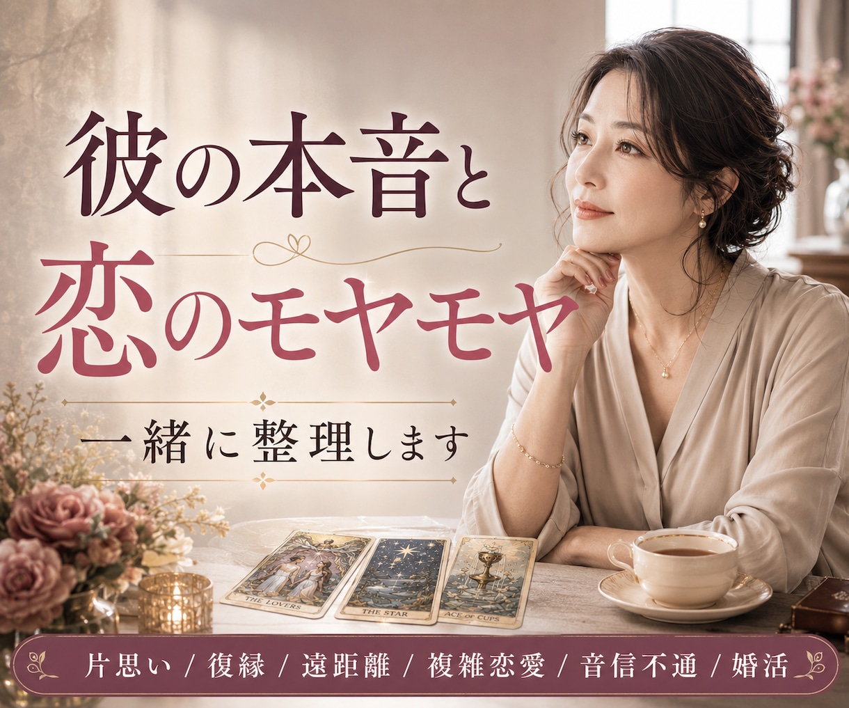 彼の本音と、あなた様が本当に望むことを読み解きます 片思い/復縁/彼の気持ち/遠距離/複雑恋愛/音信不通/婚活 イメージ3