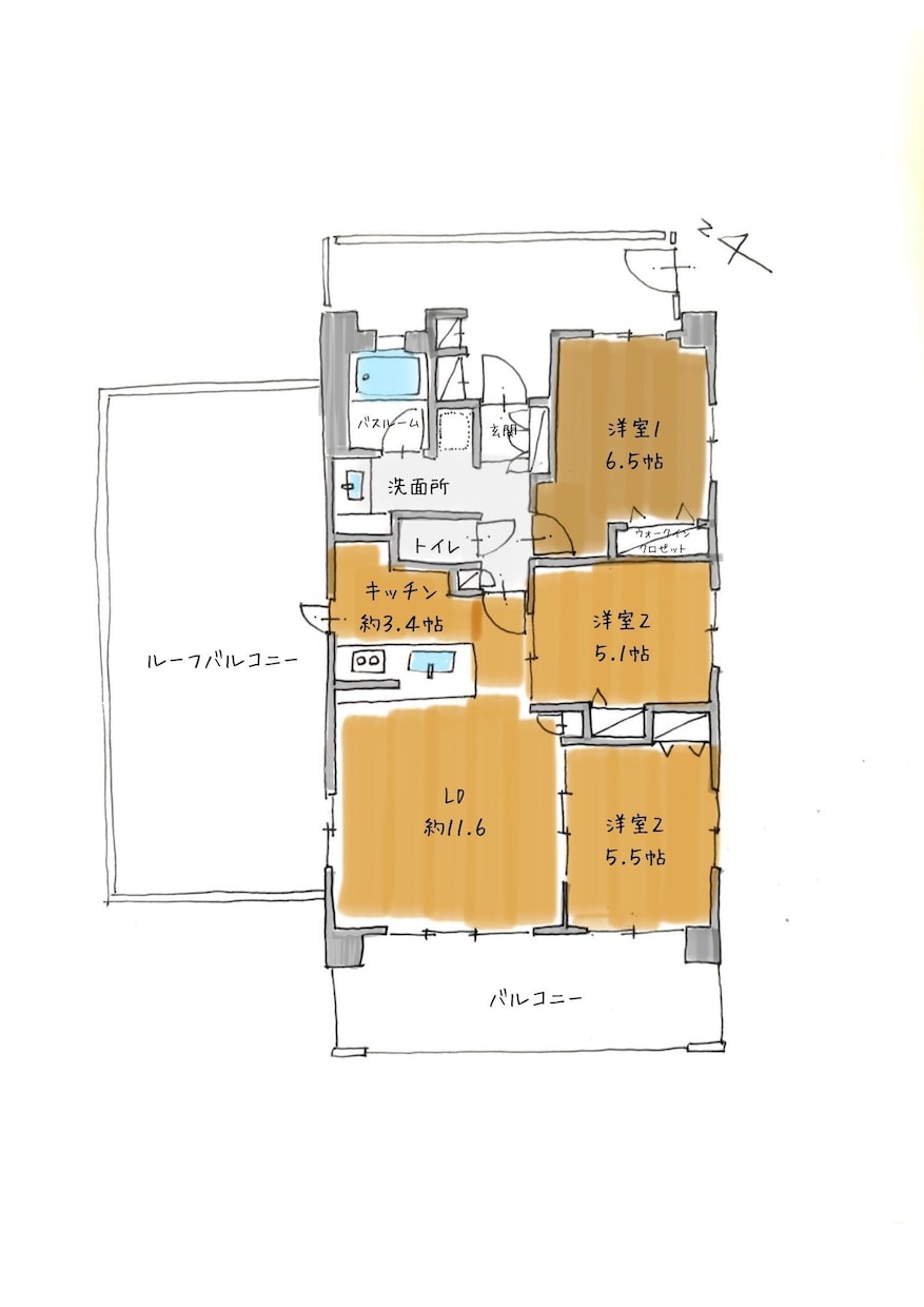 可愛い手書きの間取図を描きます プレゼン提案時に役立つ可愛い手書きの間取り図 イメージ1