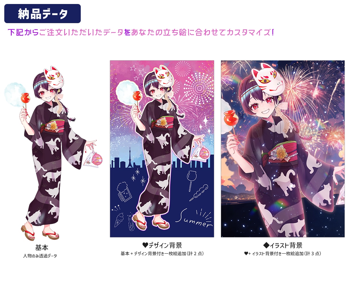 最短当日！IRIAM◎夏の浴衣イラスト描きます 配信にも！4種の浴衣から選べる◎キャラを即納でお書きします イメージ6