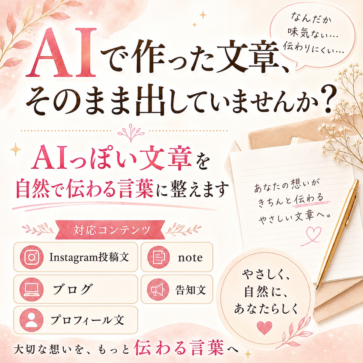 AI文章を自然な言葉に整えます AIっぽさをやわらげ、伝わる文章へ イメージ1