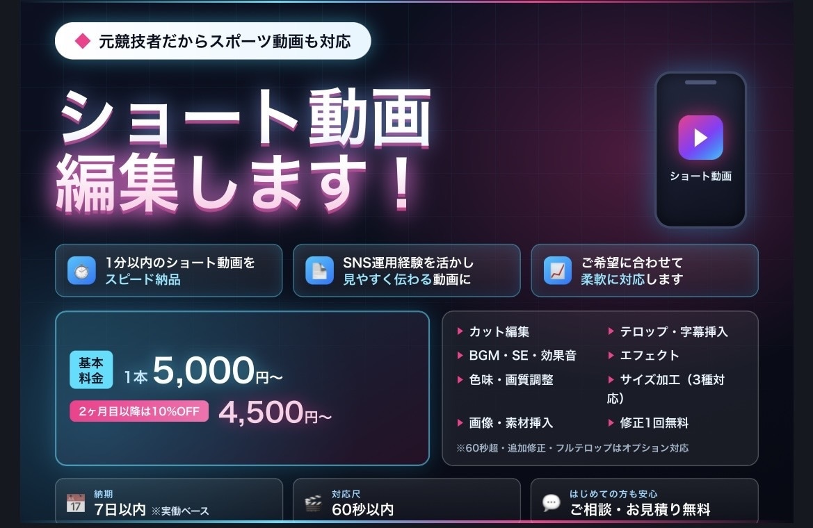 ショート動画編集します 元アスリートだから分かる見栄え最高の動画編集 イメージ1