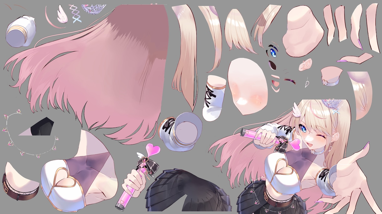1枚絵をLive2D用にパーツ分けを致しまします 柄のある服や厚塗りもOK！どんな絵柄でも対応します！ イメージ2