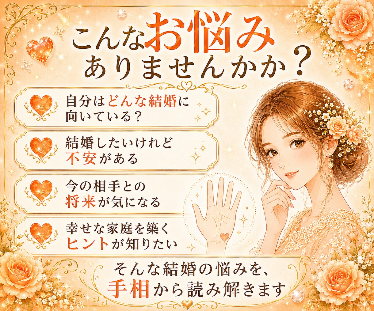 24h納品＊手相から結婚運・幸せな家庭を鑑定します 結婚傾向を読み解き、幸せな家庭を築くヒントをお伝えします イメージ2