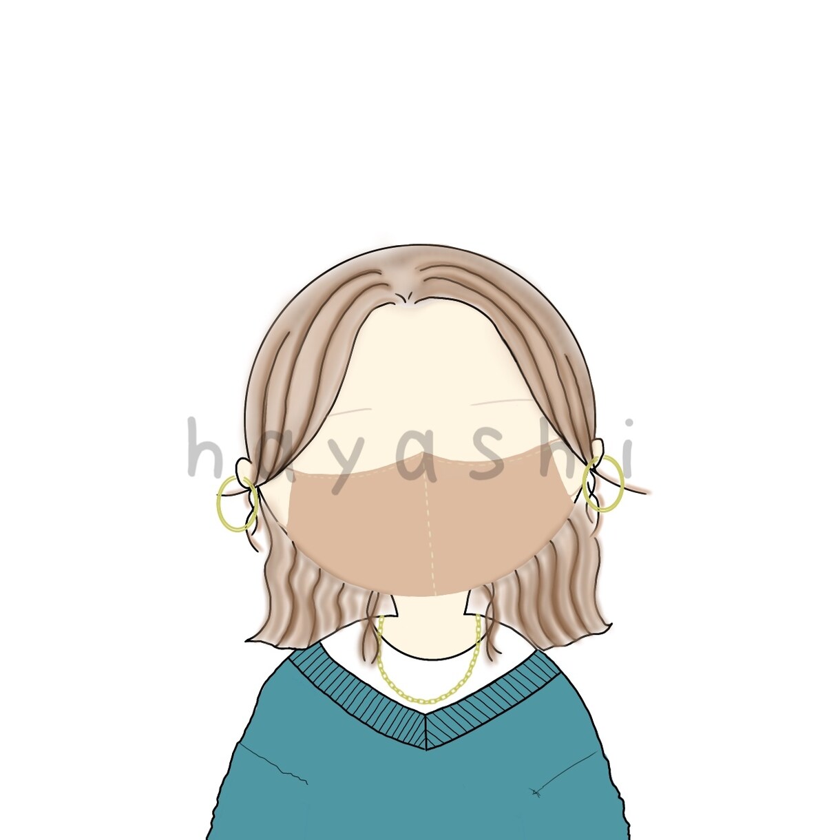 丸い輪郭のシンプルな絵で、目は描かずに表現します 輪郭は丸が基本です。横顔でも正面でも対応可能です。 イメージ1