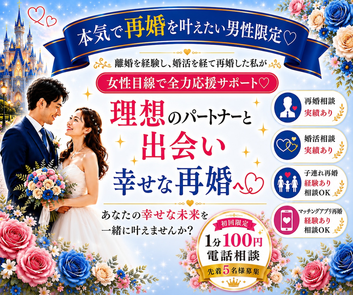 男性限定！全力応援♡婚活や再婚サポートします マッチングアプリで子連れ再婚経験あり♡再婚サポート実績あり イメージ1