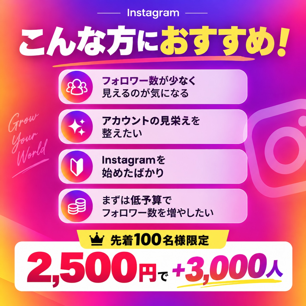 インスタのフォロワーを3000人増やします 【先着100名様限定】特別価格でご提供中！ イメージ3