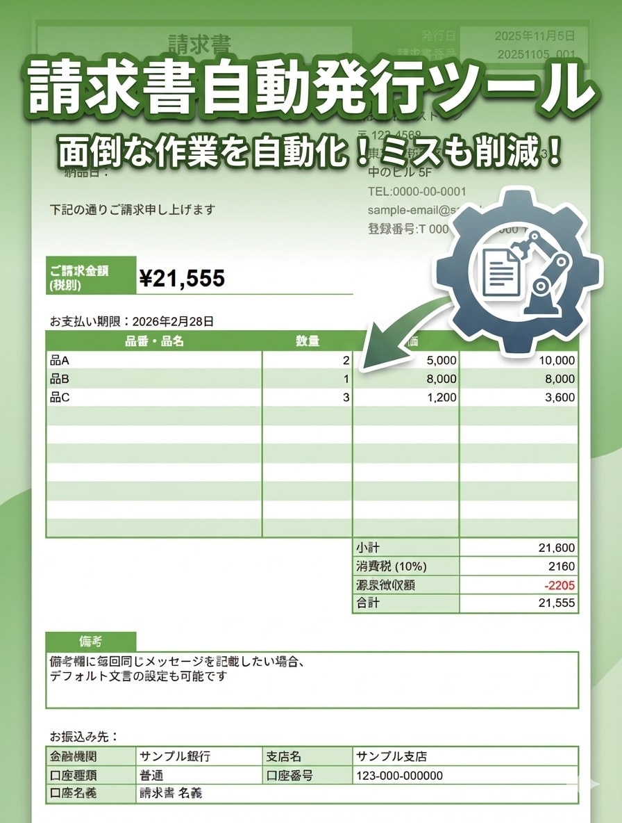 請求書自動発行ツールを販売します スプレッドシートで作業を大幅削減！個別カスタムも承ります◎ イメージ1