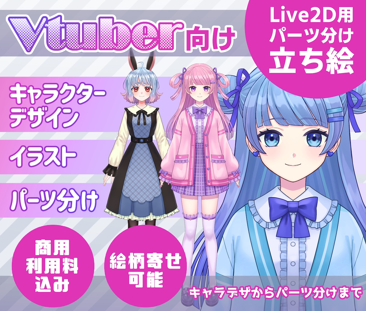 Vtuber用立ち絵制作～パーツ分けまでいたします 「キャラデザ・立ち絵・Live2D用パーツ分けセットプラン」 イメージ1