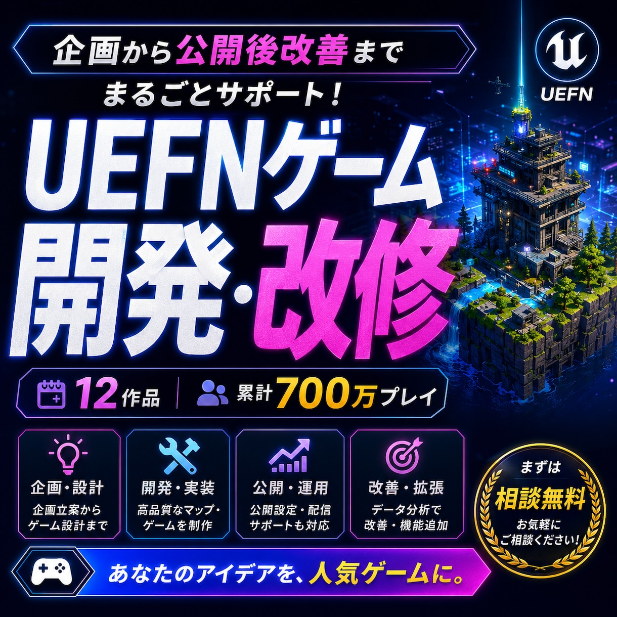 UEFNゲームを企画からVerse開発まで承ります 累計700万プレイの制作経験で遊ばれる島を形にします イメージ1