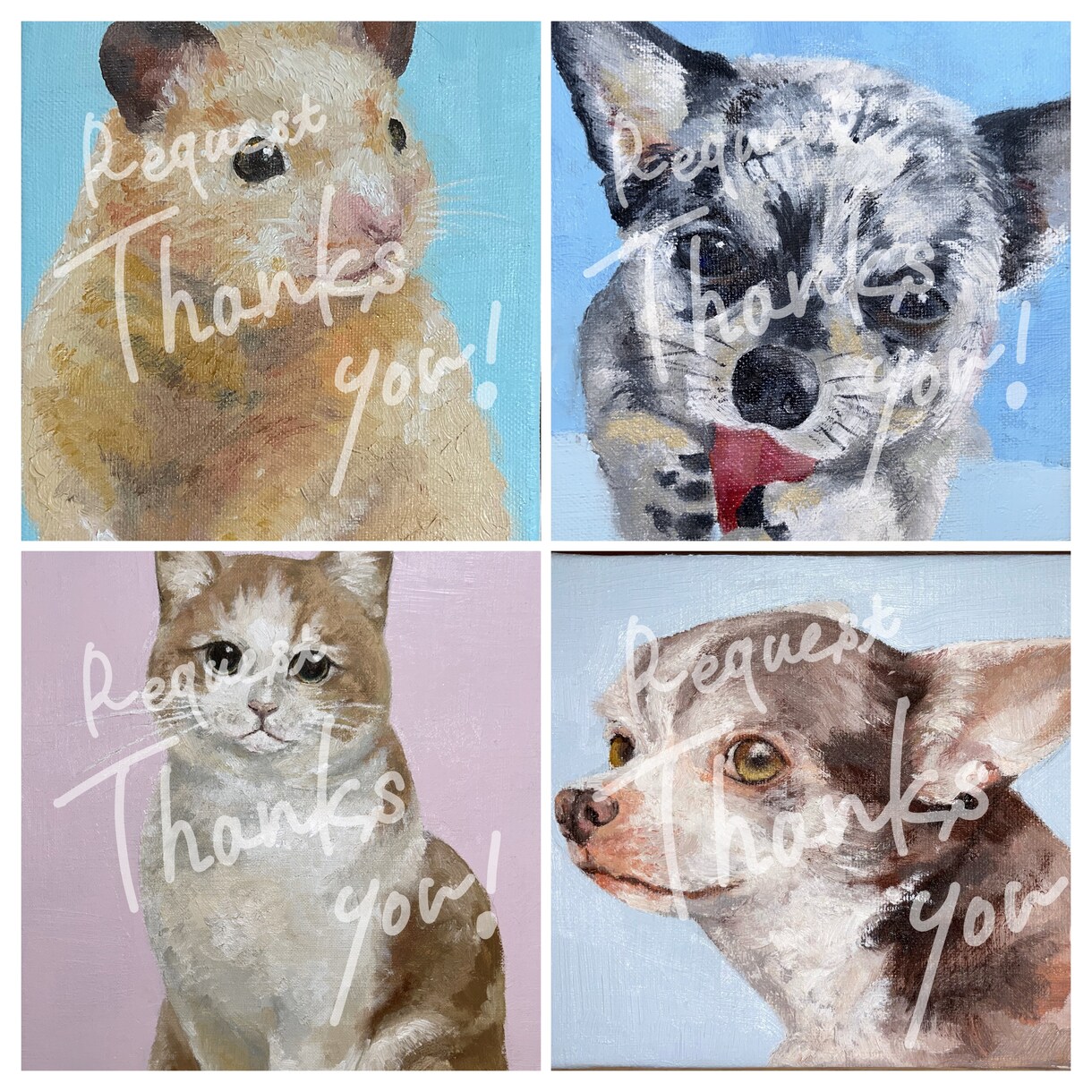 油絵で愛犬・愛猫をかわいく描きます 油絵の具特有の色味と存在感を用いた絵画制作をいたします。 イメージ7