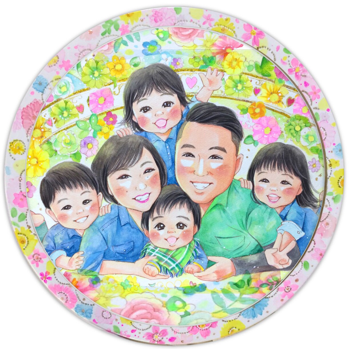 円形の似顔絵/全て額付き！やさしいタッチで描ます 心を込めて円形の似顔絵をお描きします。 イメージ6