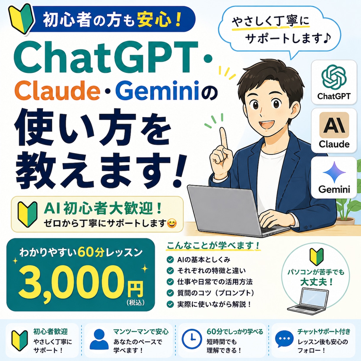 ChatGPT・Claude・Gemini教えます AI初心者歓迎！仕事や日常で使えるようサポート イメージ1