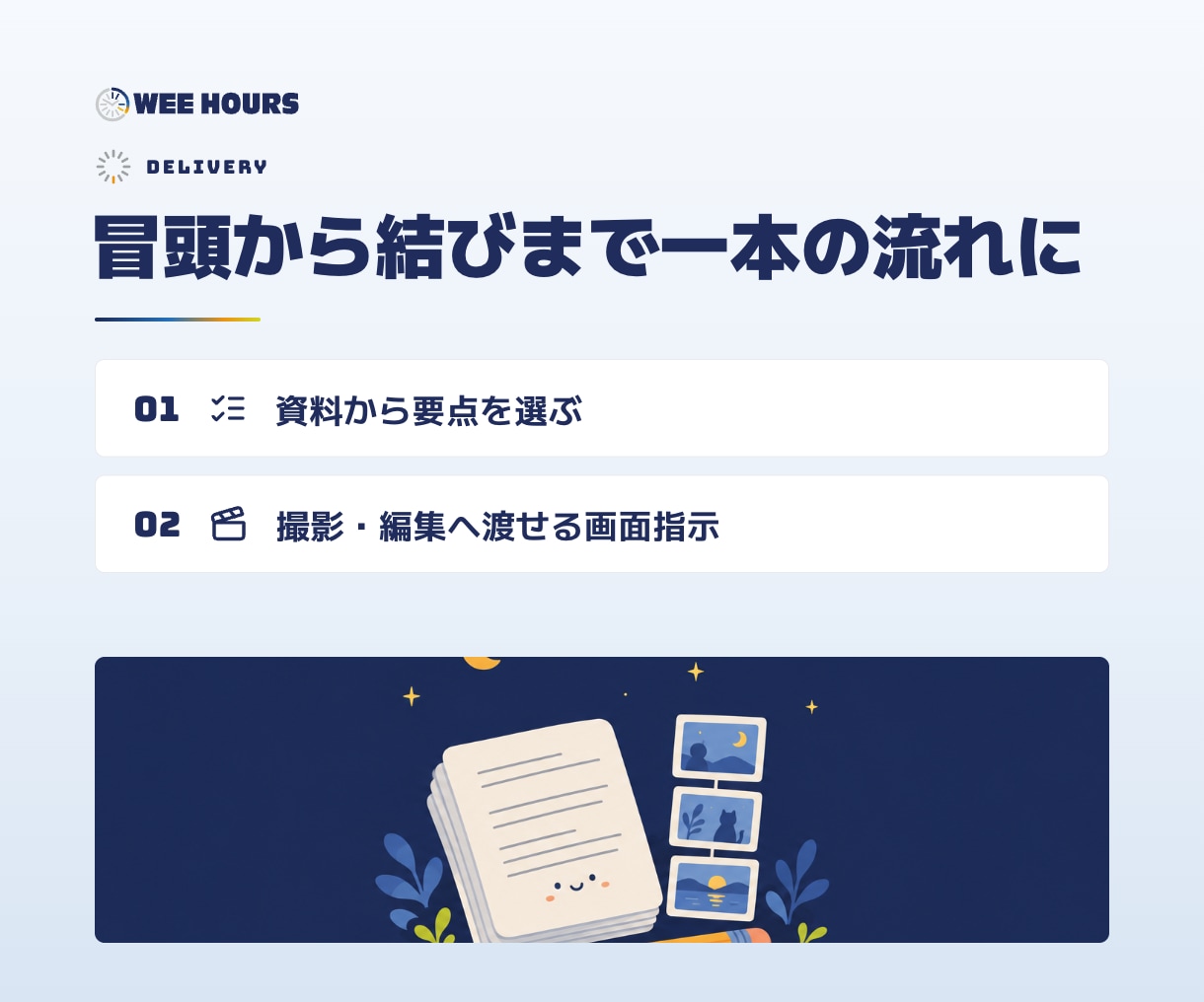 60秒ショート動画の台本を1本作ります 話す言葉と映す場面を対にした60秒台本 イメージ2