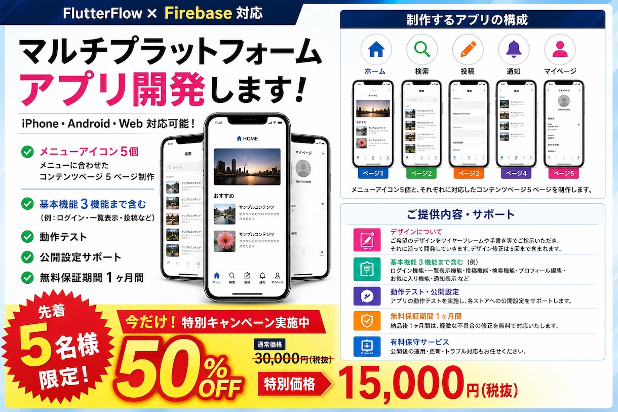 アプリ5ページ3機能3万円で開発いたします アプリ開発5メニュー5ページ3機能まで3万円で開発します！ イメージ1