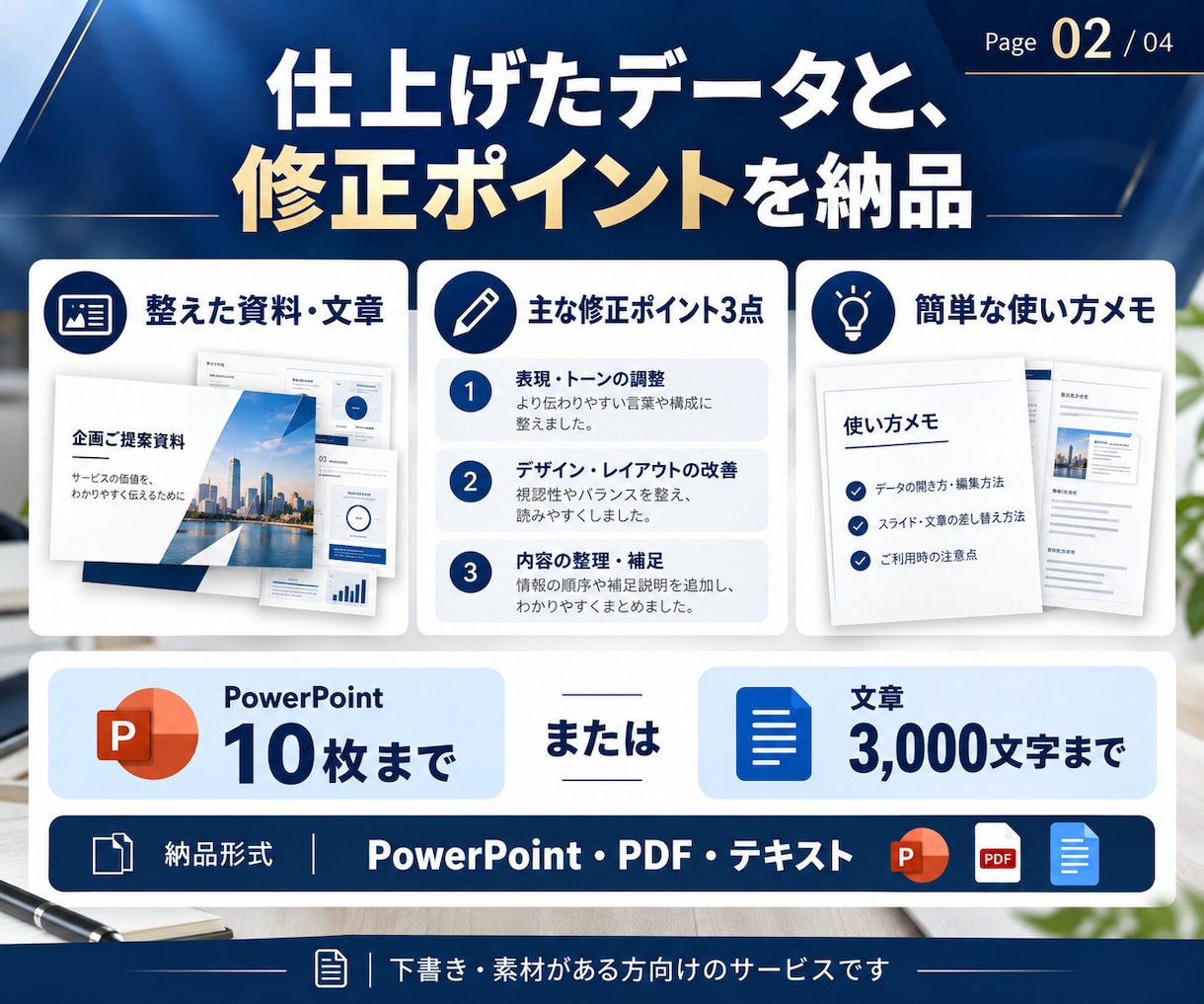 資料と文章を仕上げます 下書きを渡すだけで見せられる形に整えます イメージ2