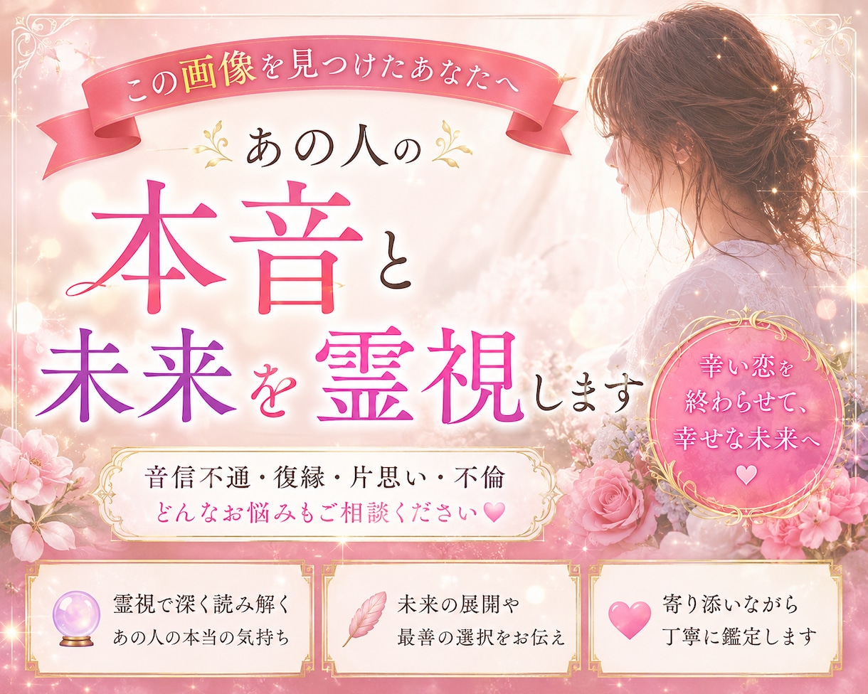 霊視タロットで人生のお悩みのお手伝いをします 恋愛、仕事、人生など霊視タロットで詳しく見ていきます イメージ1