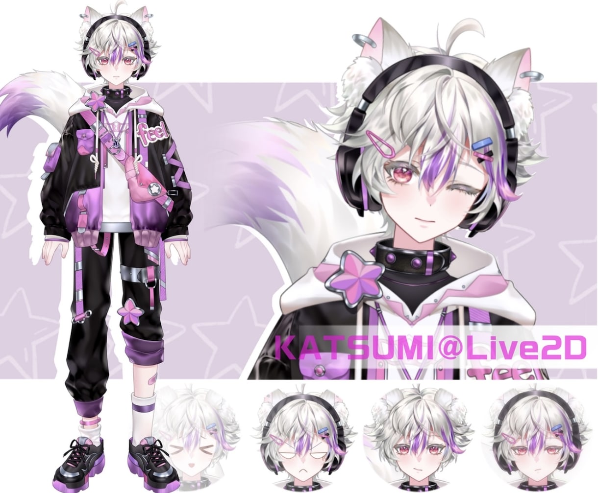 完成済VtbrのLive2dキャラクター販売します 紫男子キャラクターモデリング1 イメージ1