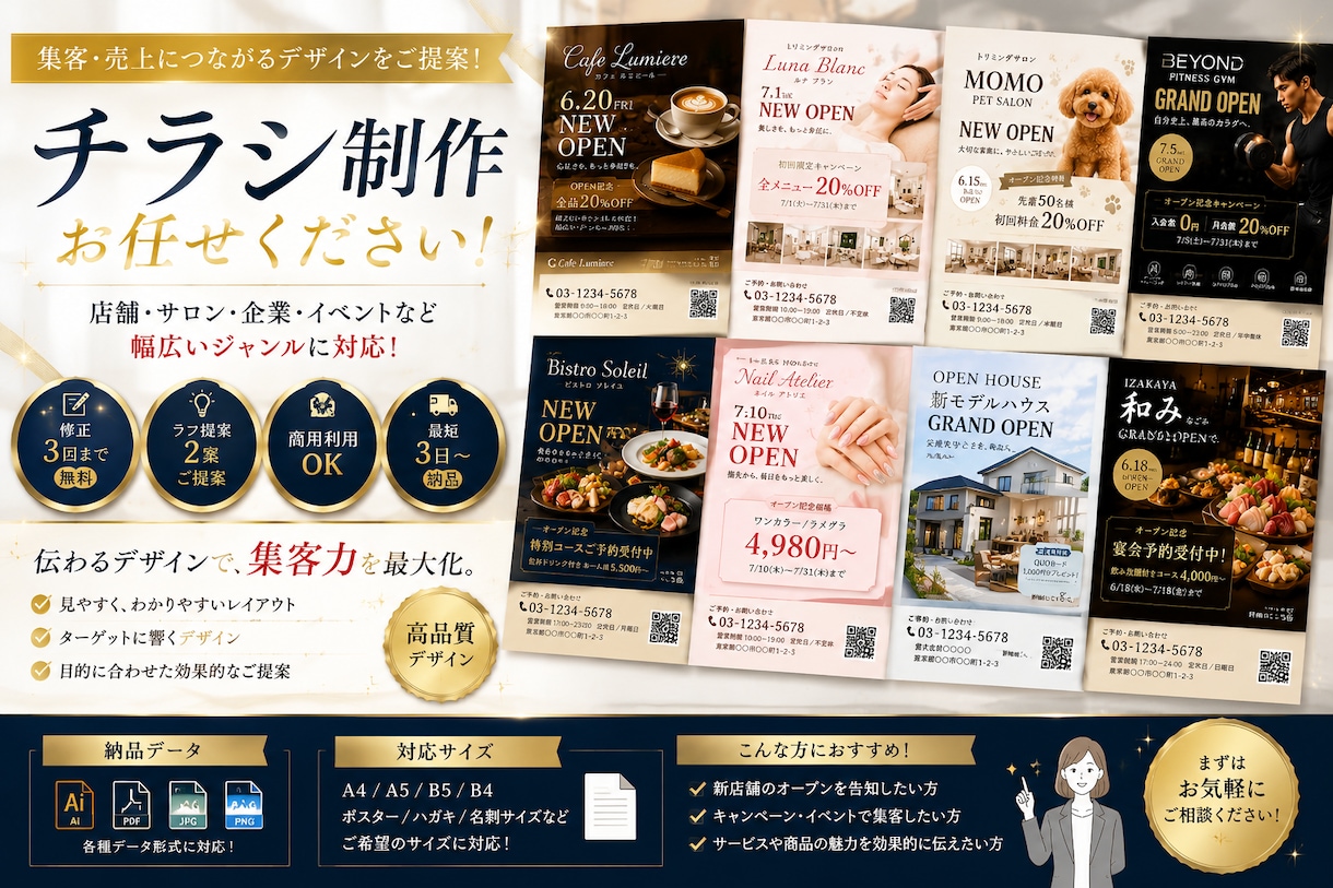 集客につながるチラシ制作します 飲食店・美容室・サロン・ジム・不動産など幅広く対応 イメージ1
