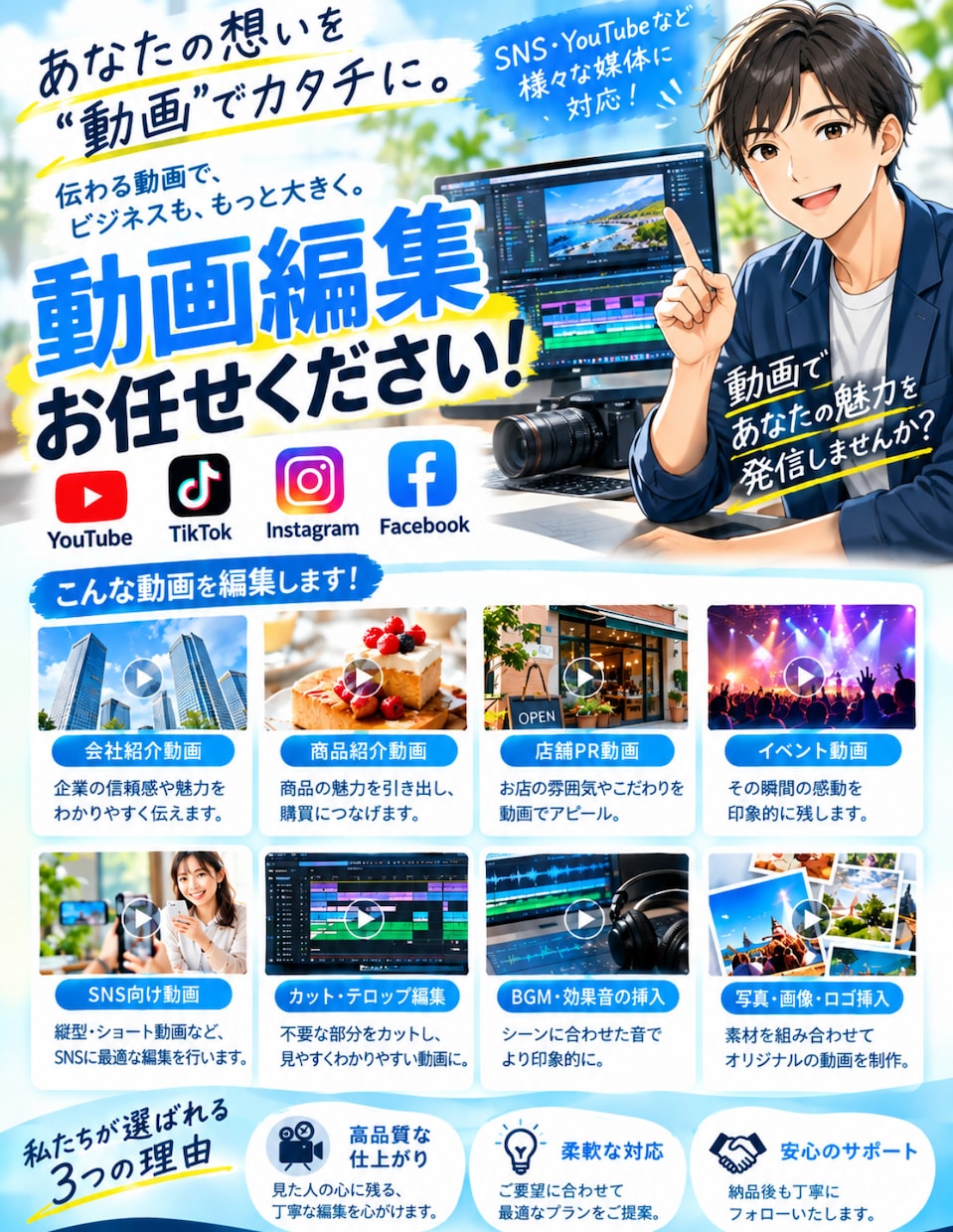 動画編集で商品のPRや貴社のサービスをPRします 動画編集で商品のPRや貴社のPRをして認知度をアップさせます イメージ3