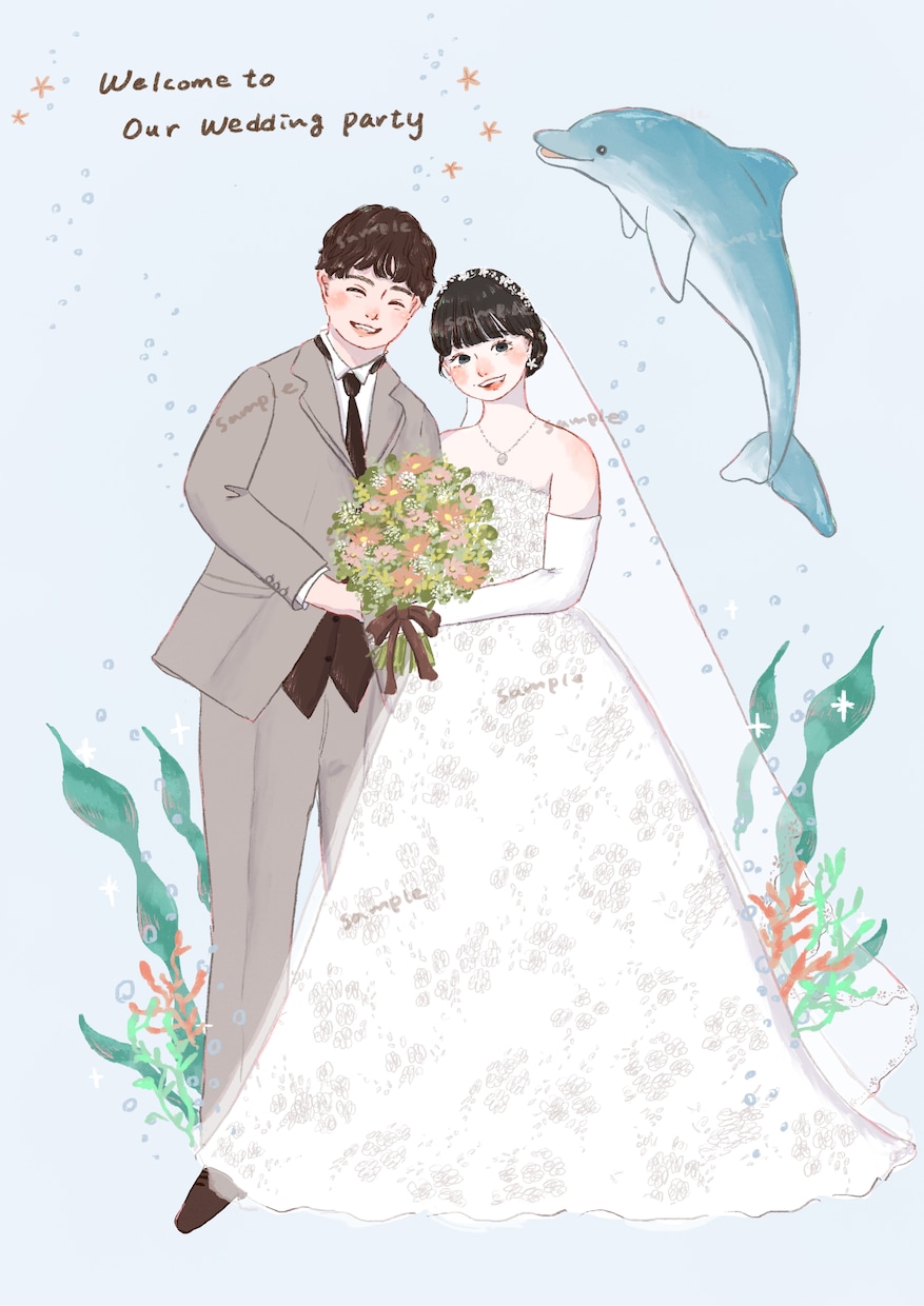 お二人だけのウェルカムボードイラストを描きます ペーパーアイテムや贈り物にも！背景透過可能！クーポン利用可 イメージ3