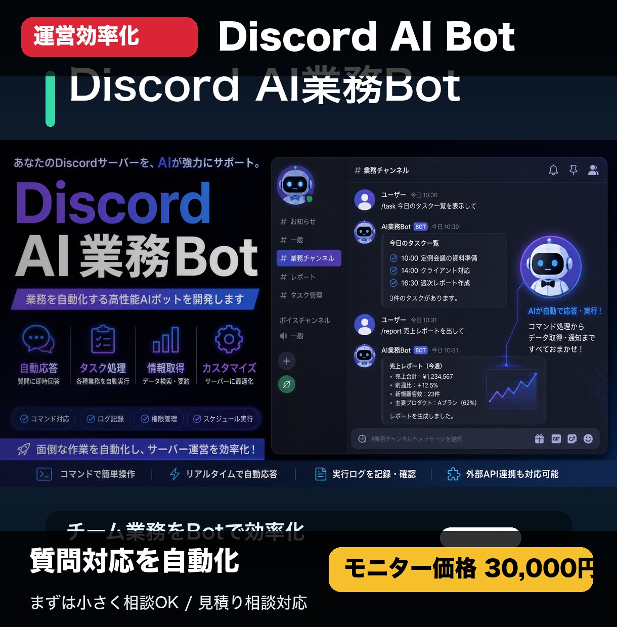 Discord用AI業務Botを開発します 通知・質問回答・運営補助をDiscordで自動化 イメージ1