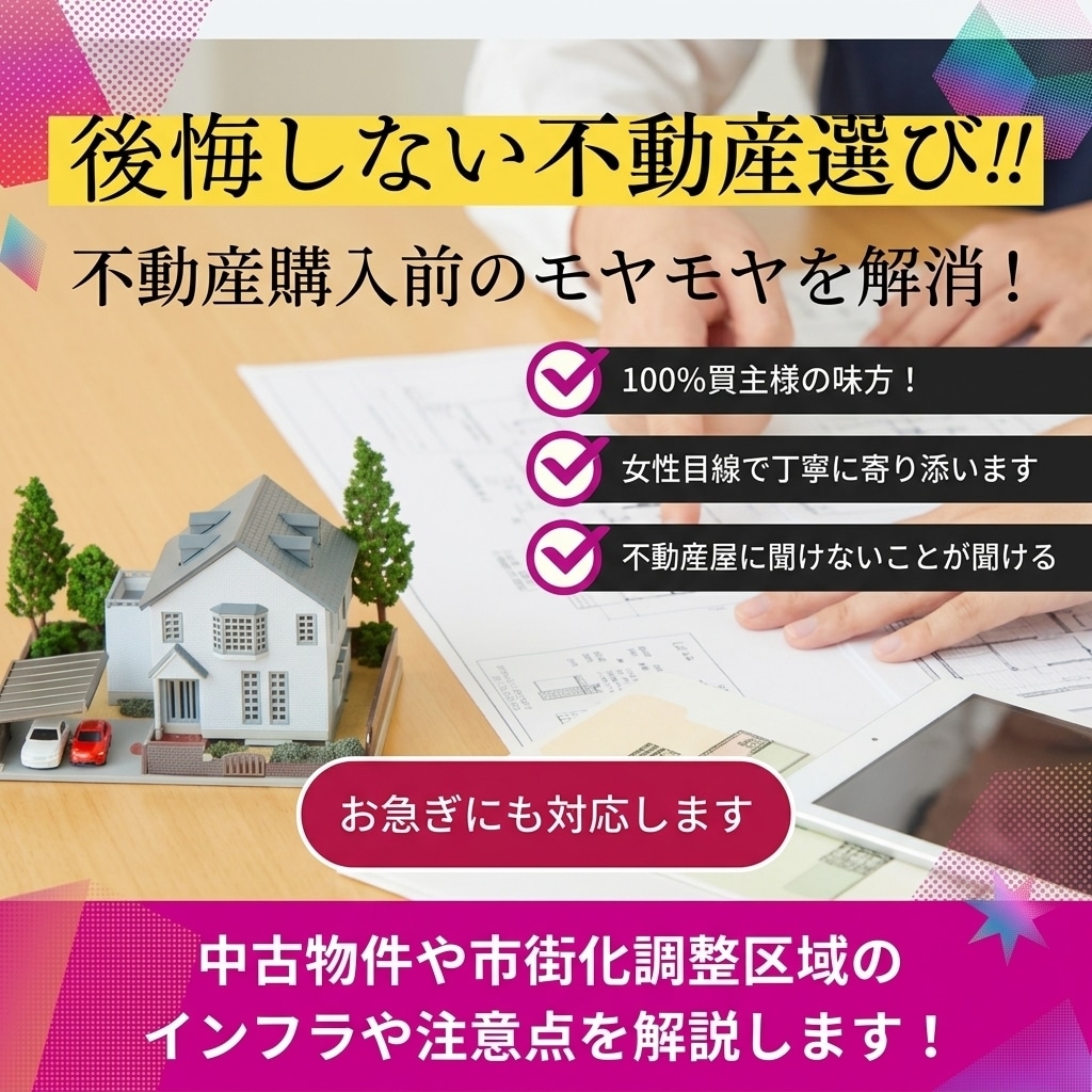 不動産屋に聞けない物件購入の不安を解消します 女性目線で買主さんに寄り添う迷えるあなたへセカンドオピニオン イメージ1