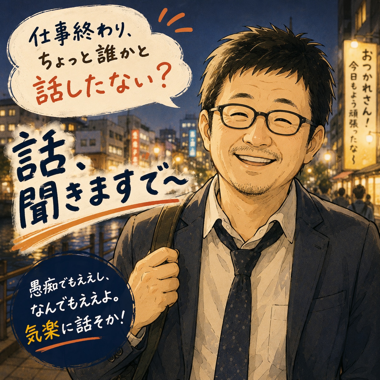 身近な人の悪口遠慮してない？おっちゃんが聞きます 仕事終わり、同僚と帰るような感覚でお話しませんか？ イメージ1