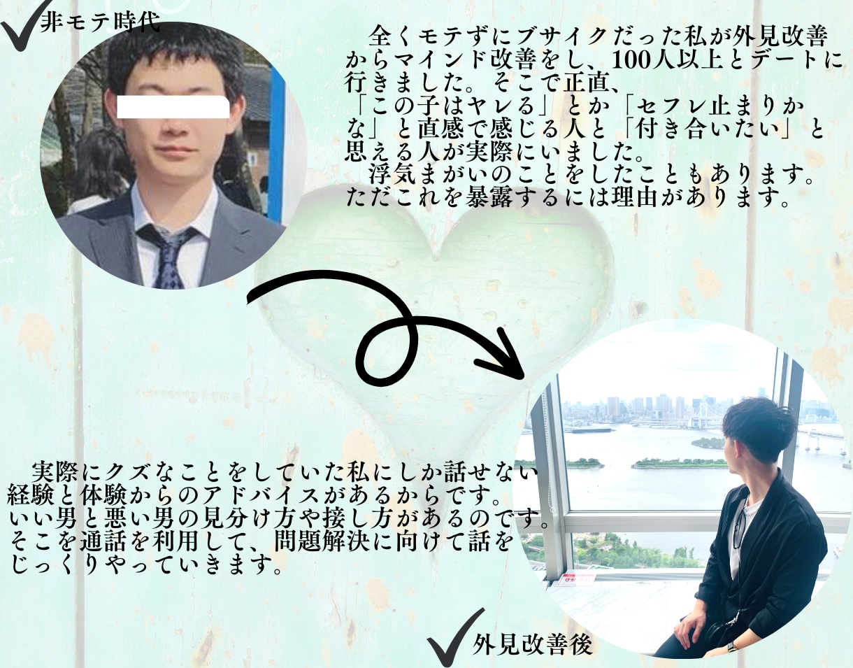 実績50以上:元クズの唯一無二の恋愛相談やります 彼氏彼女関係からセフレ、浮気関係まで幅広く相談にのります！ イメージ4