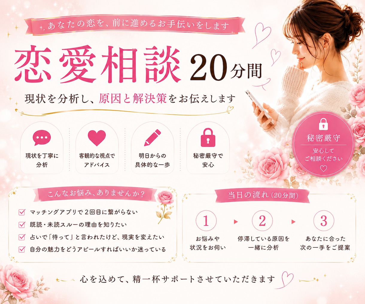 恋愛の現状を分析し原因と解決策を伝えます 「なぜ？」を特定。明日から自信を持って動ける戦略を提案します イメージ1