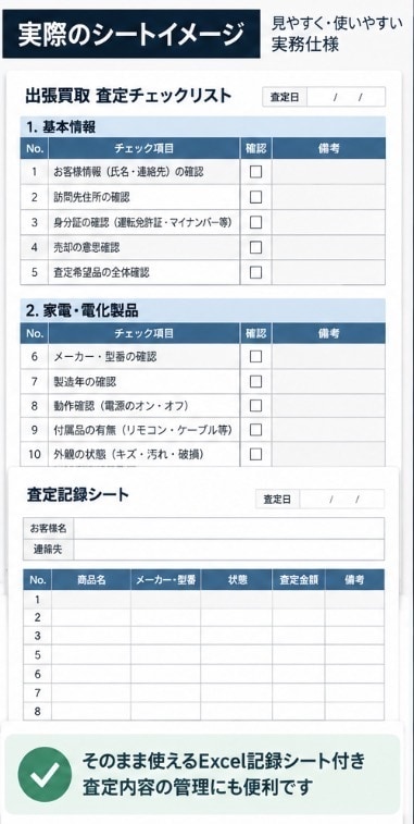 出張買取の査定チェックリストを提供します 現場経験をもとに作った実務テンプレート イメージ2