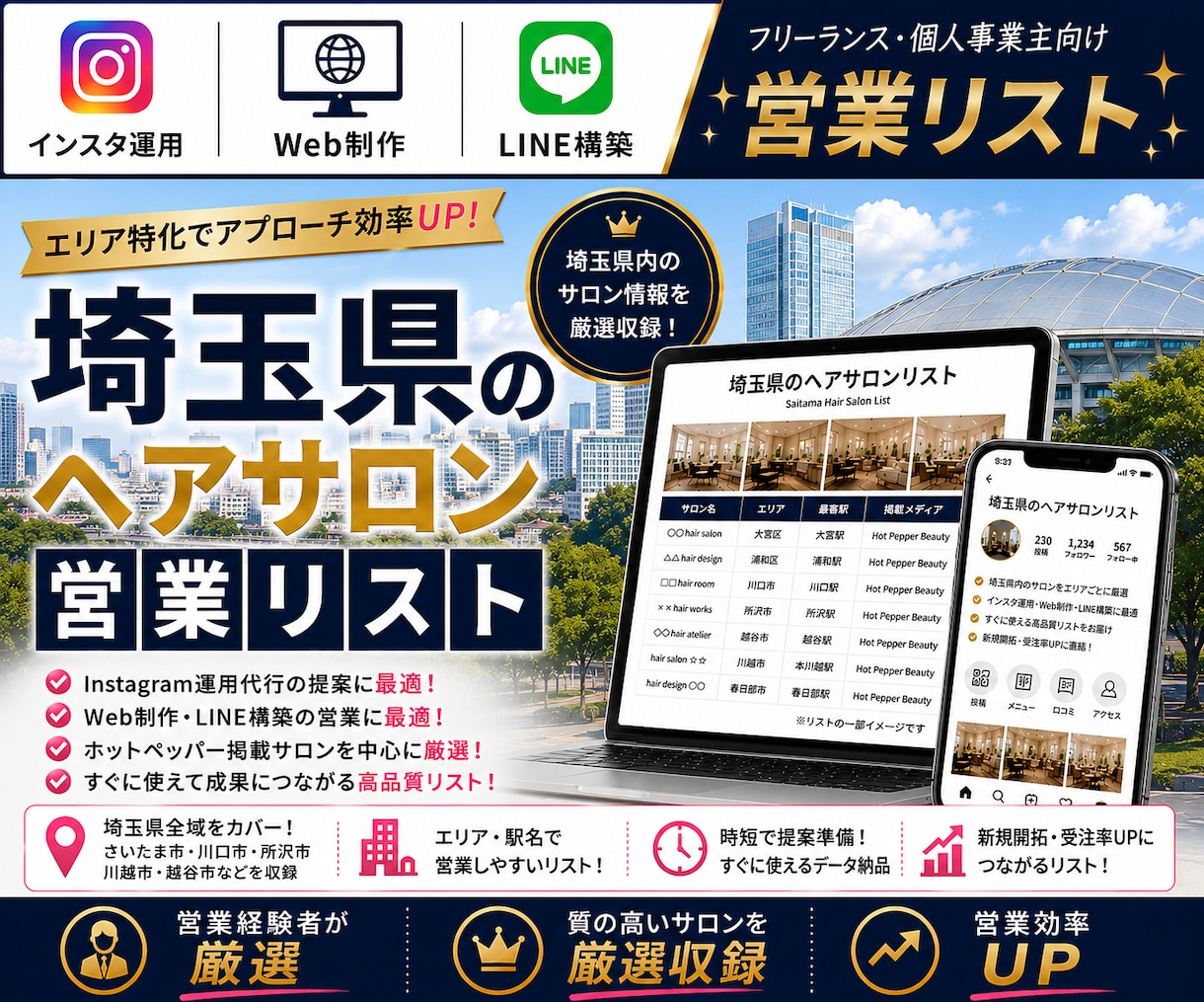 営業しやすい埼玉県のヘアサロンリストを売ります インスタ運用・Web制作・LINE構築向け厳選リスト① イメージ1