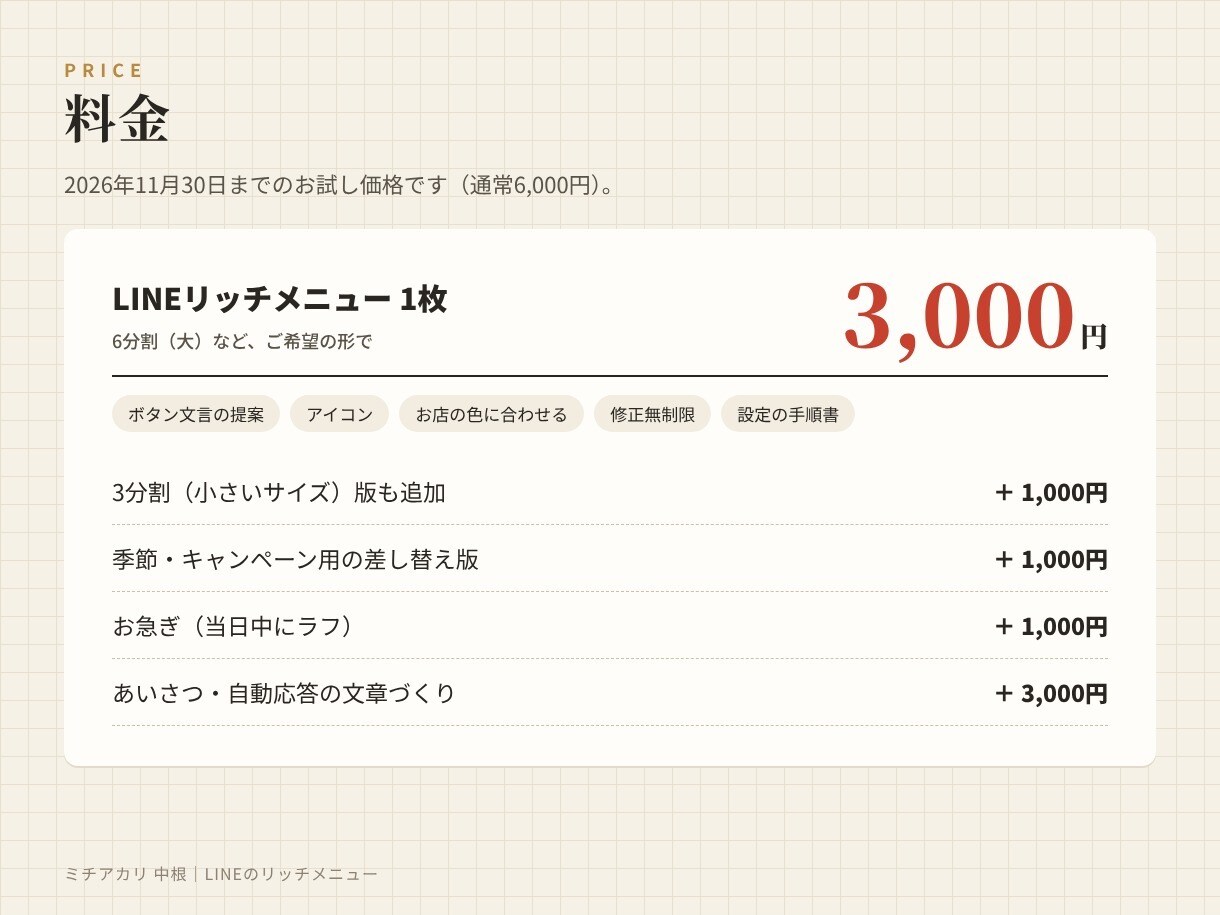 LINEのリッチメニューを作ります 予約・メニュー・地図がワンタップで届く画面に イメージ5