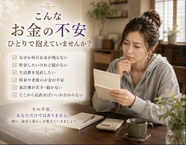 お金の”不安”丁寧にお聴きします あなたの暮らしに合った無理のない家計に整えます イメージ2