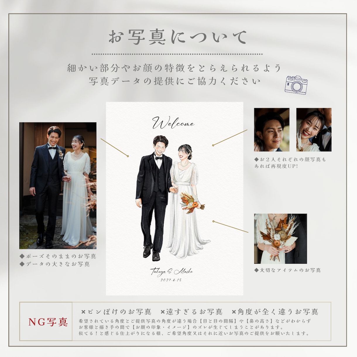 結婚式を彩る◎おしゃれなウェルカムボード描きます ペーパーアイテにも活躍！式後も楽しめるウェディングイラスト イメージ5
