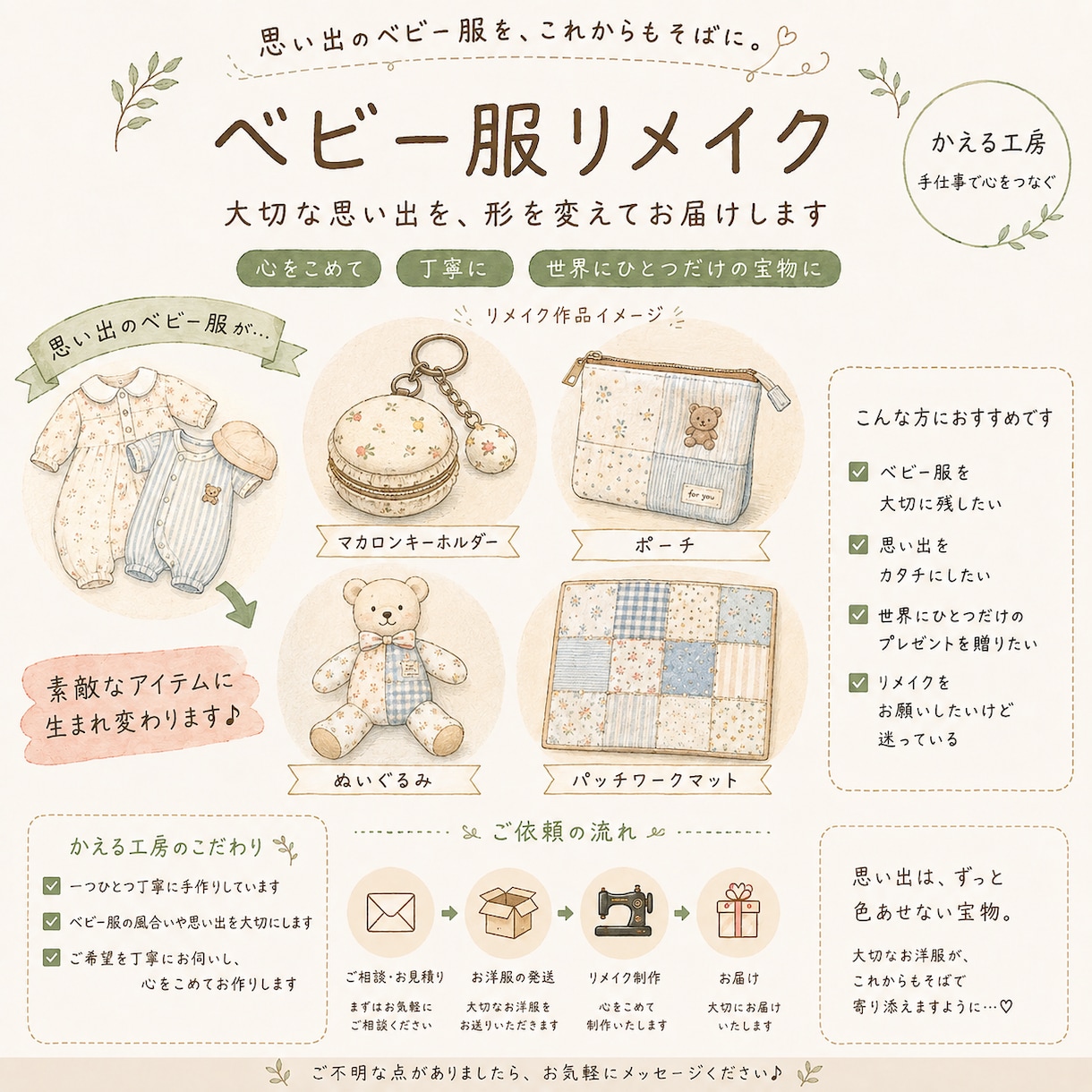 ベビー服リメイクします 思い出のベビー服を可愛い小物にリメイクします イメージ1
