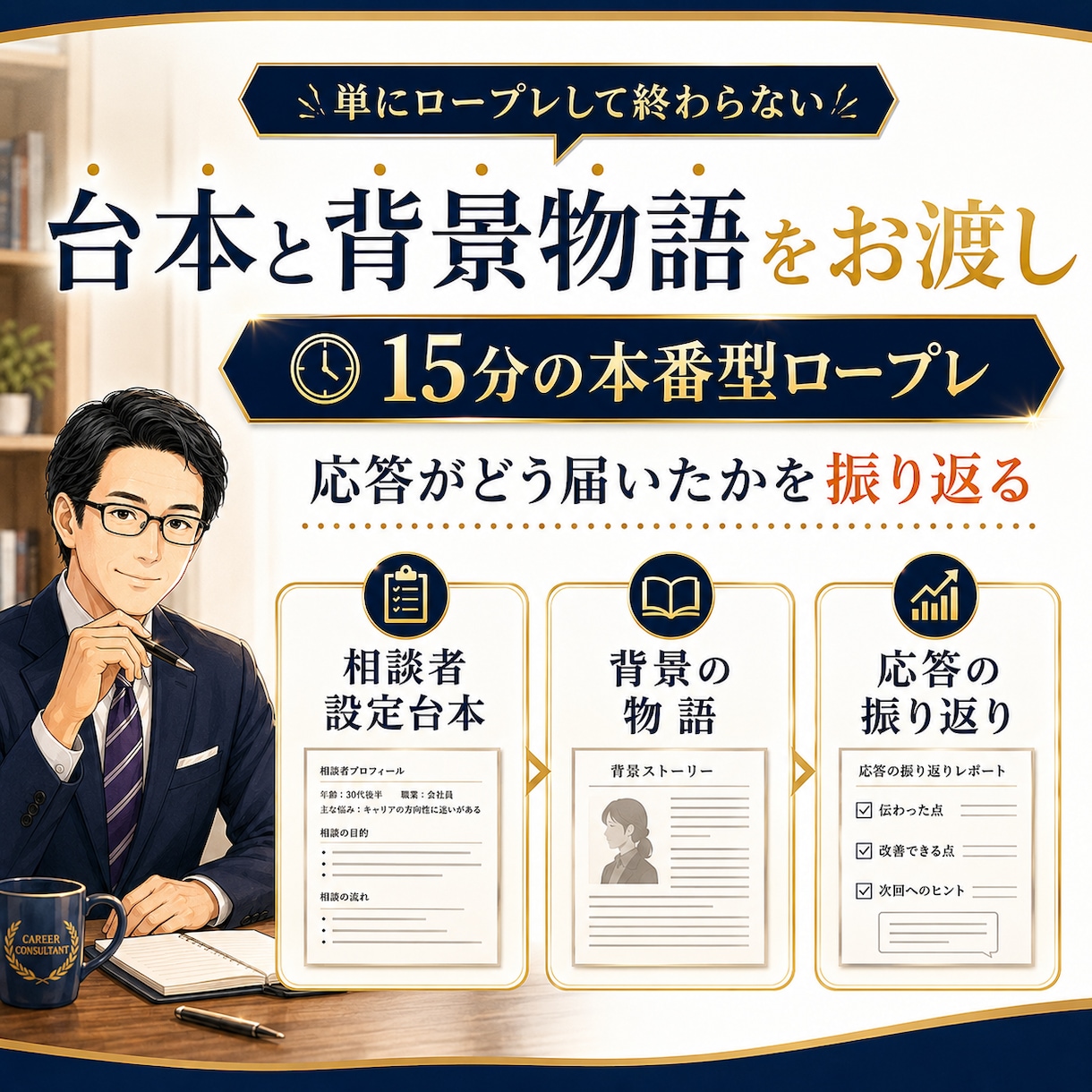 キャリコン｜理論と構造の理解で面談実力がUPします ロープレ設定台本で振返り＋実施後台本はお渡し＋構造的理解 イメージ2