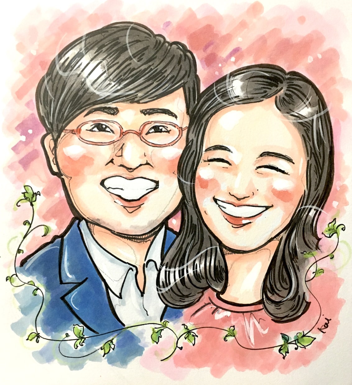 プレゼントにも！おしゃれな水彩の似顔絵描きます ウェルカムボードにもおすすめの手描きの原画サービスです。 イメージ8