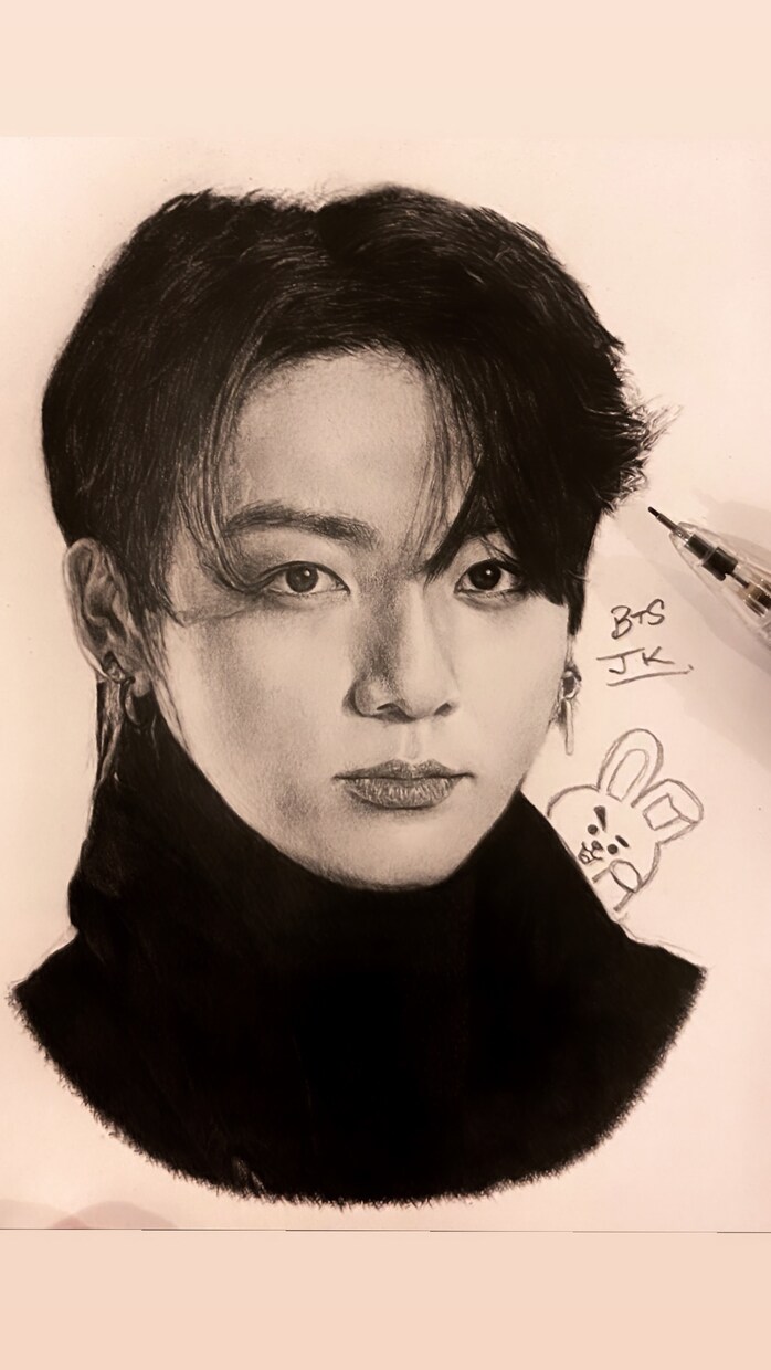 K-POPアイドルなどの似顔絵描きます 基本的にはモノクロの作品となります。(鉛筆画) イメージ2