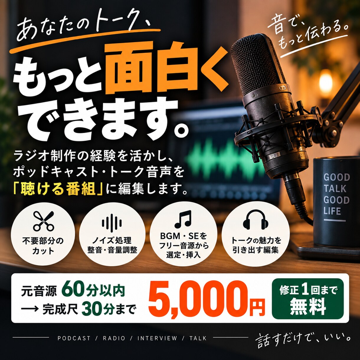 ポッドキャスト・トーク音声を編集します ラジオ制作経験を活かし、トークの面白さを引き出します イメージ1