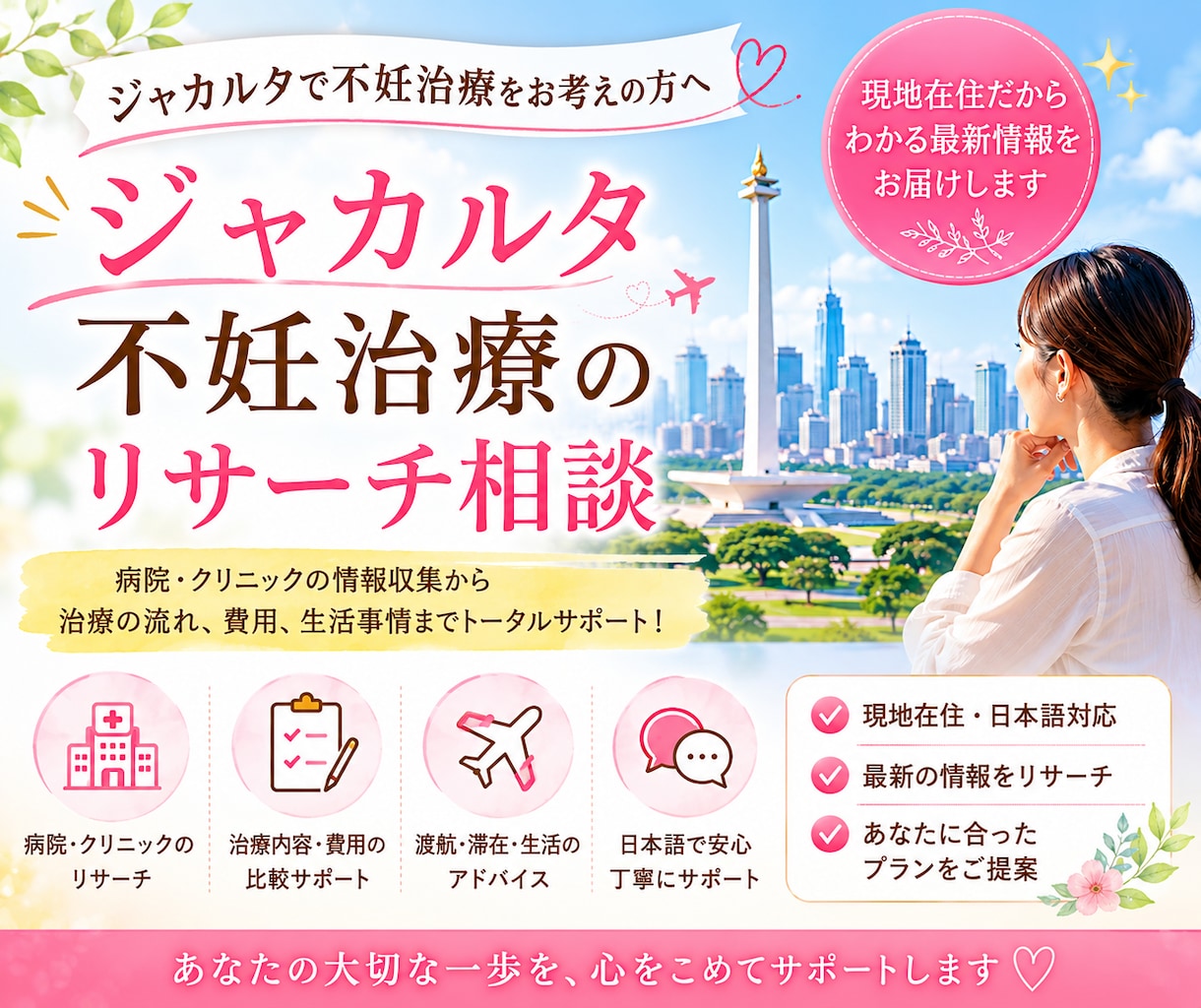ジャカルタ｜不妊治療CLのリサーチ情報を提供します 私の体談ベースにお応えいたします。 イメージ1
