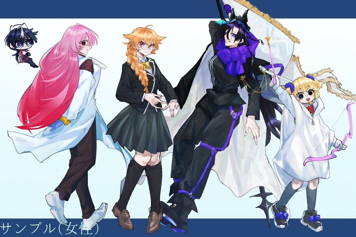 TRPG・ゲーム用立ち絵を制作いたします ケモ耳・羽等人外パーツ/複数人のポーズ合わせも可能です！ イメージ5