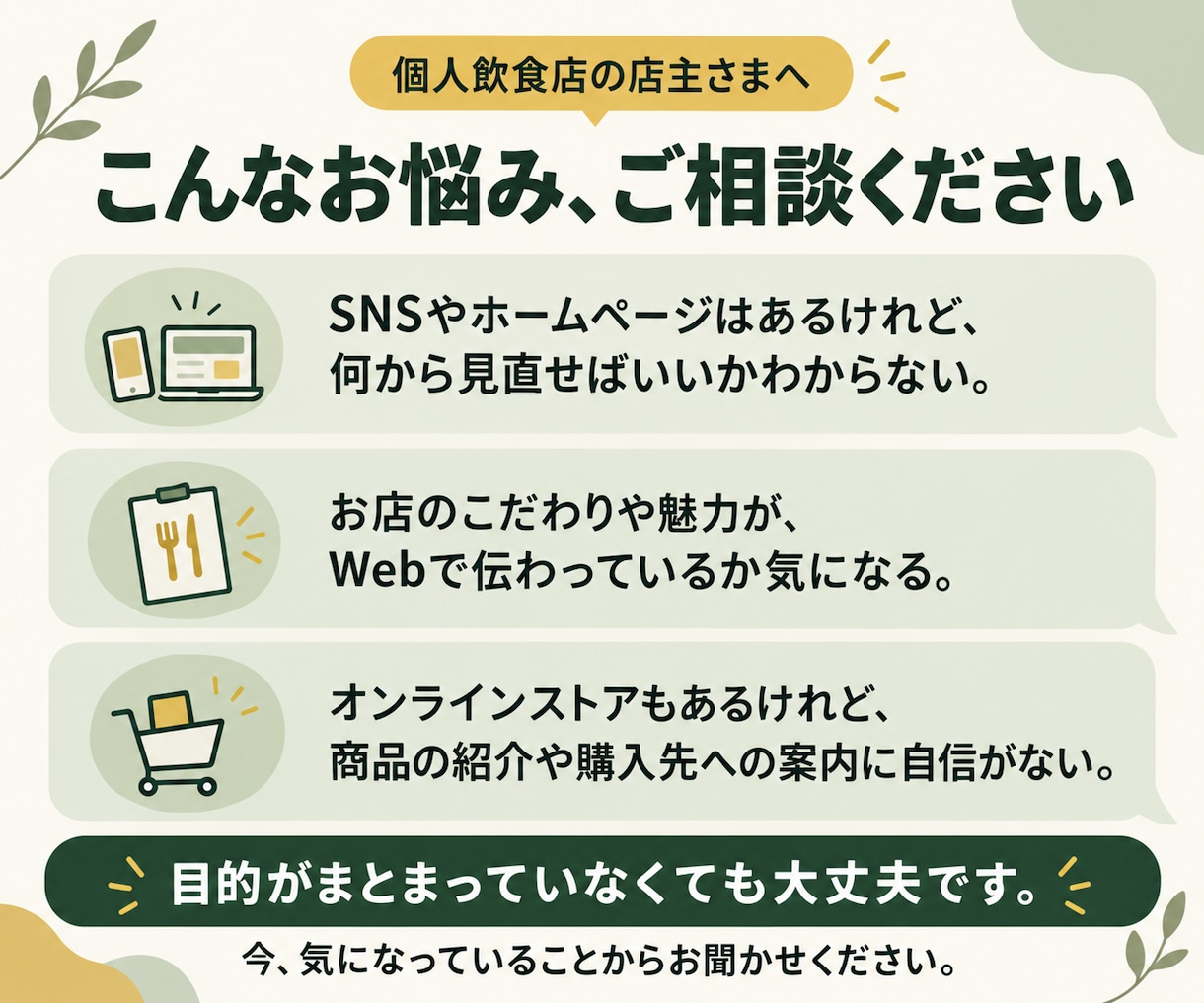 個人飲食店のWeb集客で最初にやることを提案します お店の目標と現状に合わせ、優先する理由と改善手順まで イメージ2