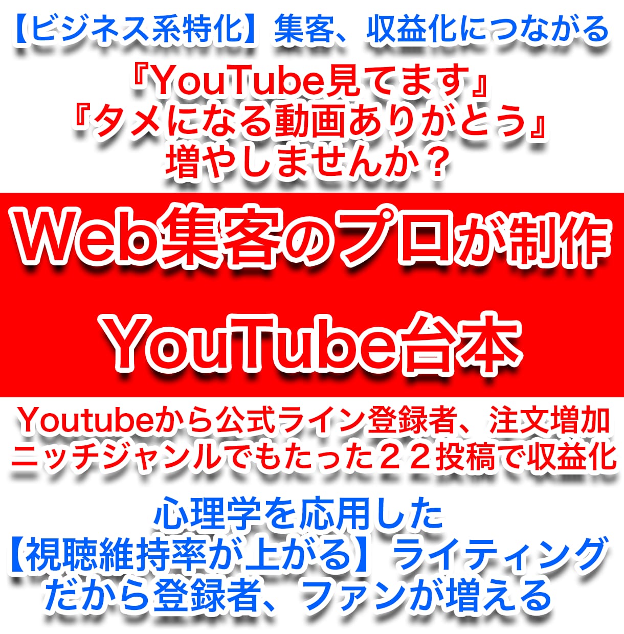 集客につながるYouTube台本作成します 【ビジネス系特化】視聴維持率、集客UP！プロにマルっとお任せ イメージ1