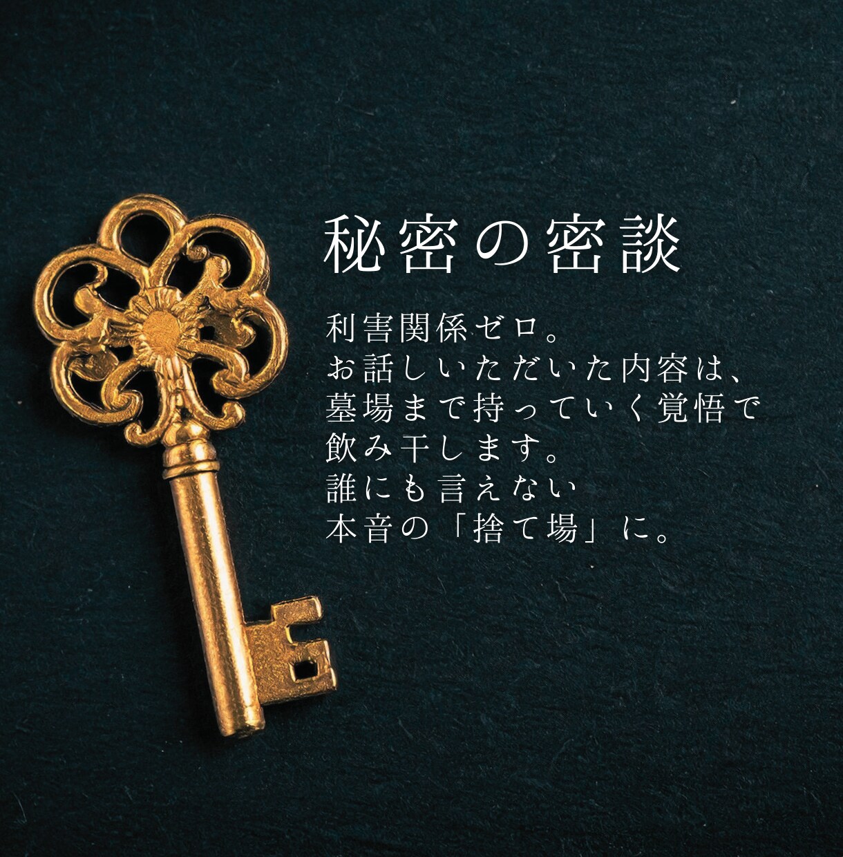 VIPな貴方の隠れ家。利害関係のない私が癒します 誰にも言えない本音や自慢、至福の聞き手が全部飲み干します。 イメージ4