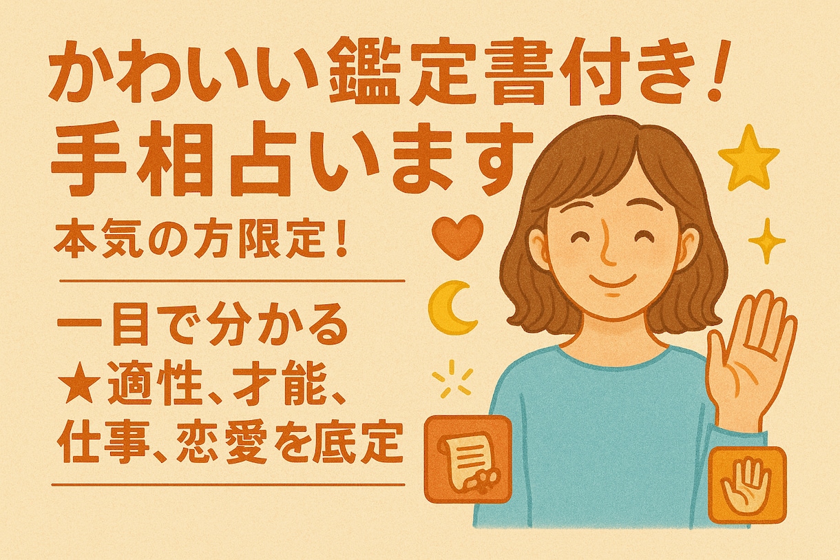 可愛い鑑定書付き！手相占います 本気の方限定！一目で分かる★適性、才能、仕事、恋愛を徹底鑑定 イメージ1