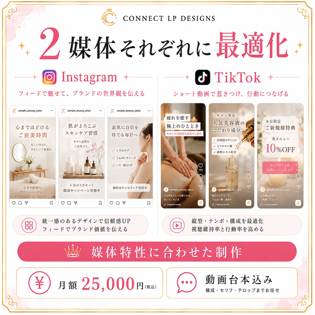 SNS2媒体からLPへ誘導 運用代行します SNS2媒体 各週1投稿でLP誘導 月額25,000円 イメージ6