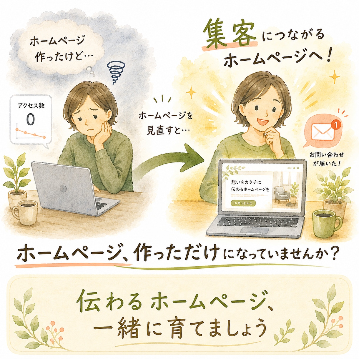 育てるホームページ制作、伴走します 作って終わりにしない、伝わるHPへ育てます イメージ1