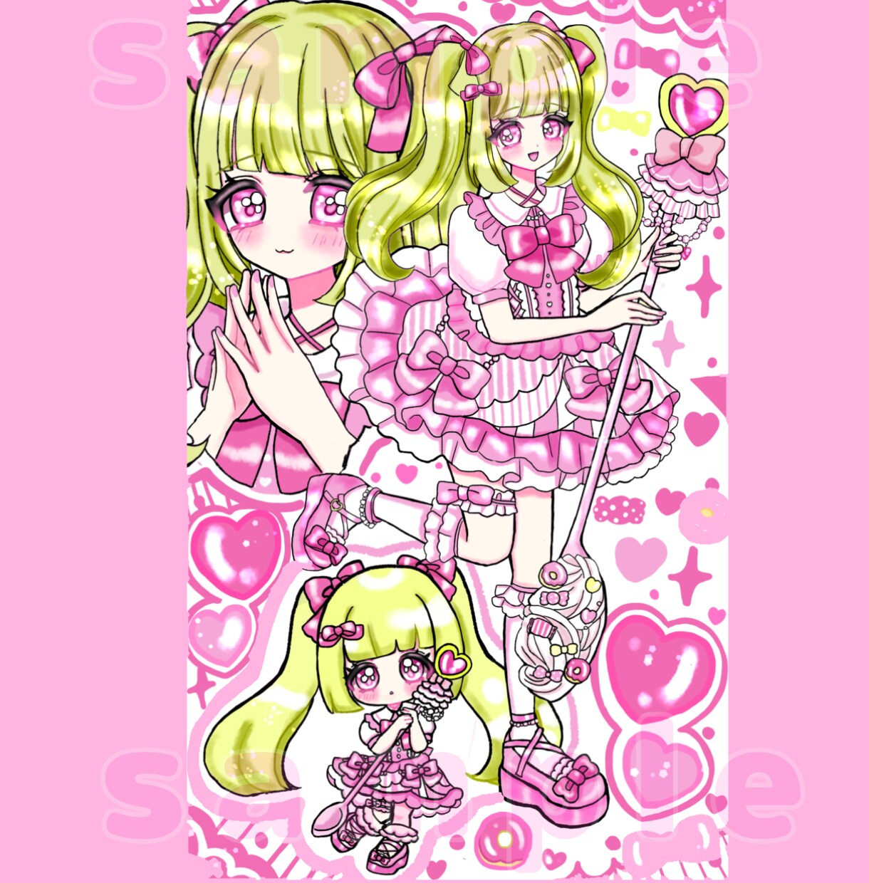 修正無制限！可愛い詰め込みイラストを制作いたします 等身＋バストアップ＋デフォルメの3点セット✨ イメージ5